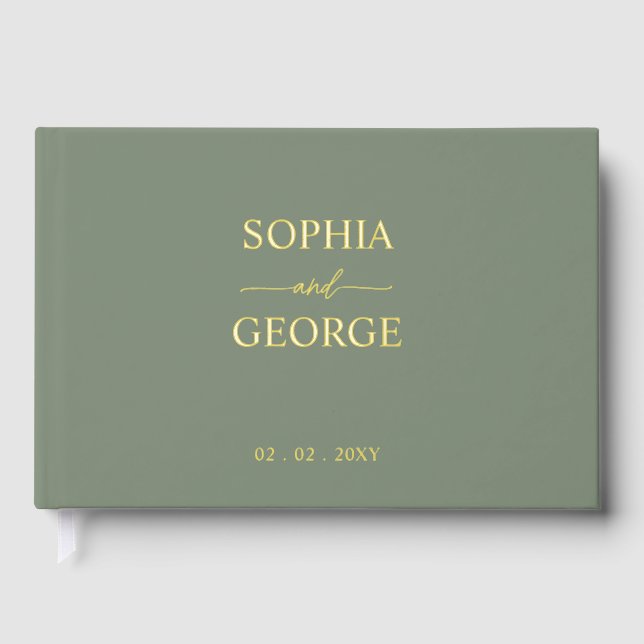 Elegant Modern Sage Wedding Guest Book (Front)