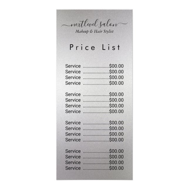 Elegant Modern Salon Price List Rack Card  (Front)
