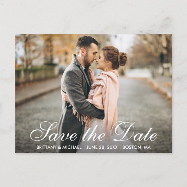 Elegant Modern Save The Date Engagement Photo WS Postcard (Front)