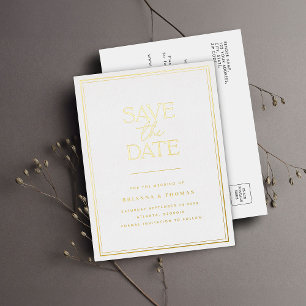 Elegant Modern Save The Date Gold Foil Invitation Postcard