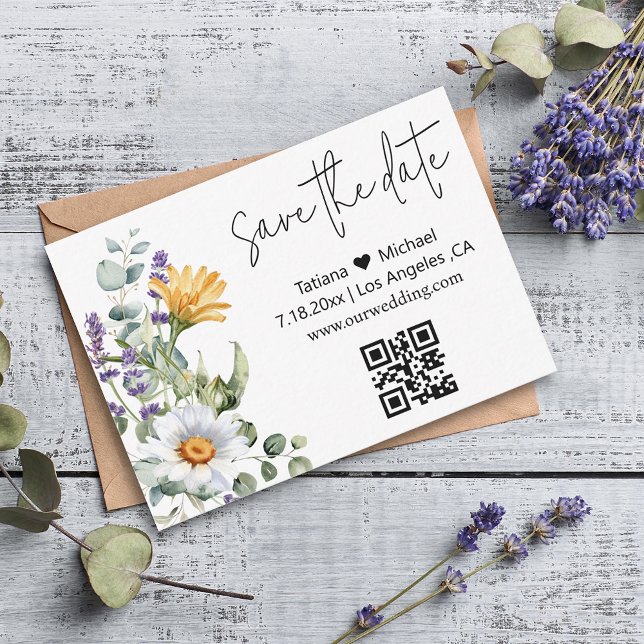 elegant modern save the date qr code wildflowers  card (Creator Uploaded)
