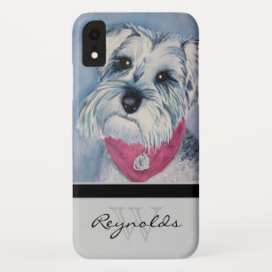 Elegant Modern Schnauzer w Black Monogram Name iPhone XR Case