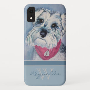 Elegant Modern Schnauzer w Monogram Name iPhone XR Case
