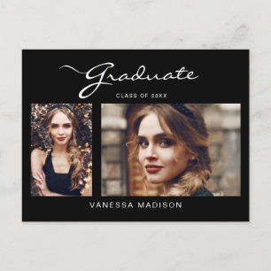 Elegant Modern Script   2 Photo Grad Announcement Postcard