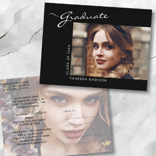 Elegant Modern Script 2 Photo Graduation 2 Sided Postcard