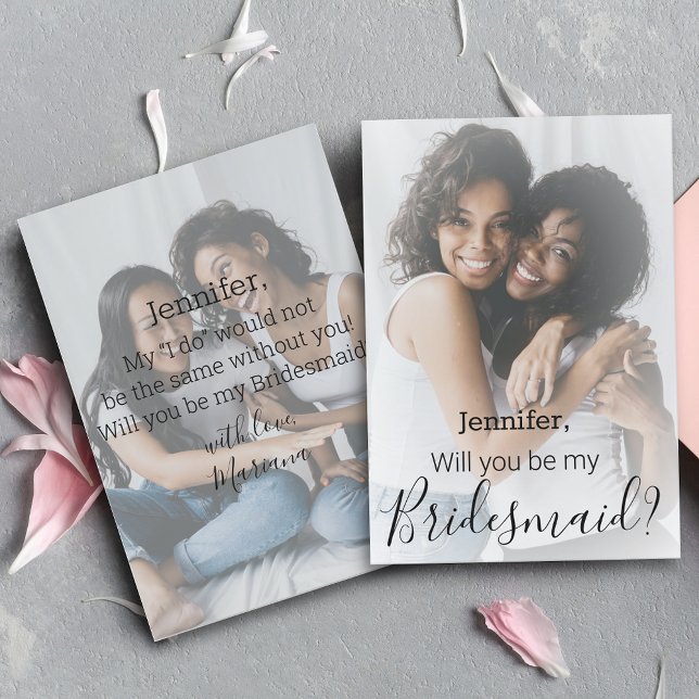 elegant modern script 2 photos bridesmaid proposal invitation (Creator Uploaded)