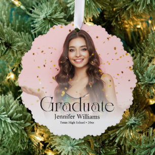 elegant modern script 2 photos Graduation Keepsake Ornament Card