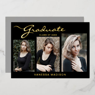 Elegant Modern Script 3 Photo Grad Announcement