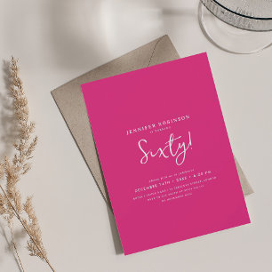 Elegant Modern Script 60th Birthday Party Hot Pink Invitation