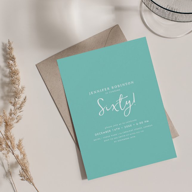Elegant Modern Script 60th Birthday Party Teal Invitation (Elegant Modern Script 60th Birthday Party Teal Invitation)