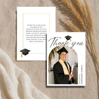 Elegant Modern Script Arch Photo Graduation  Thank You Card