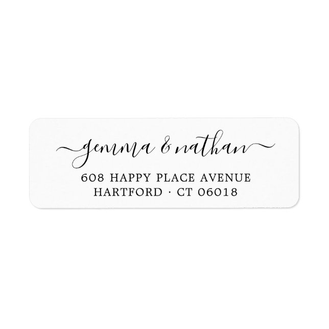 Elegant Modern Script Black Wedding Return Address (Front)