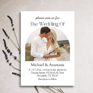 elegant modern script boho arch photo wedding invitation