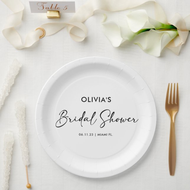 Elegant Modern Script | Bridal Shower Paper Plate (Wedding)