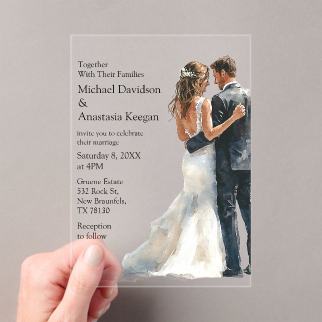 elegant modern script bride & groom wedding  acrylic invitations (Insitu (Handheld))