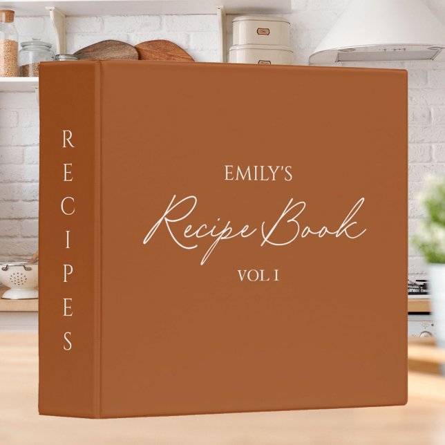 Elegant Modern Script Brown Simple Recipe Binder (In situ)