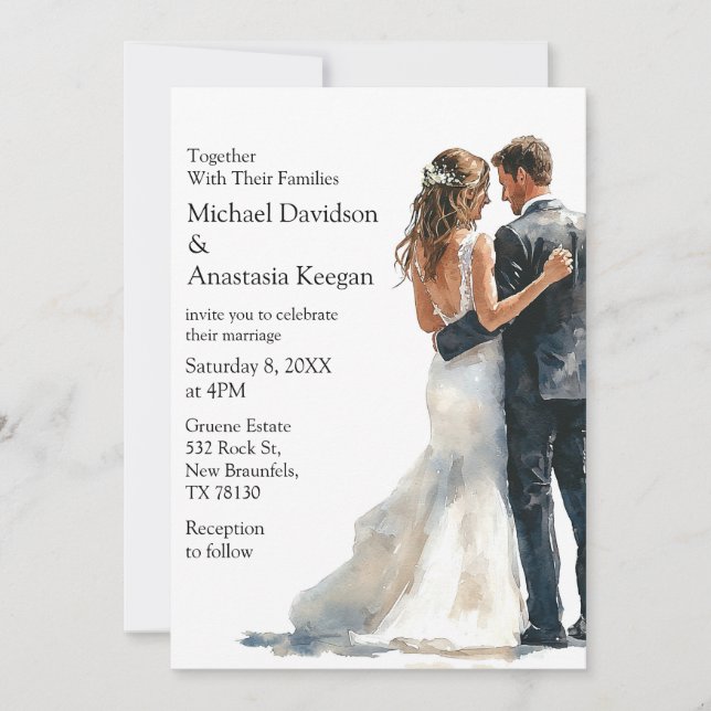 elegant modern script budget wedding invitation   (Devant)