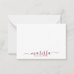 Elegant Modern Script Burgundy Monogram Name  Card