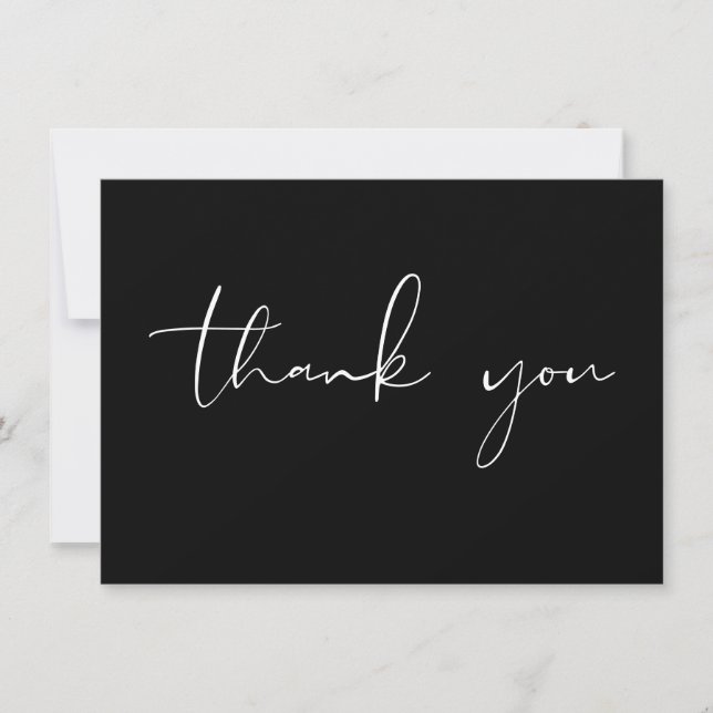 Elegant Modern Script Calligraphy Black And White Thank You Card (Front)
