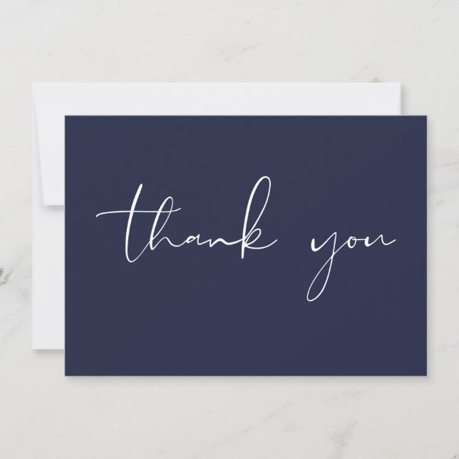 Elegant Modern Script Calligraphy Navy Blue Thank You Card (Front)