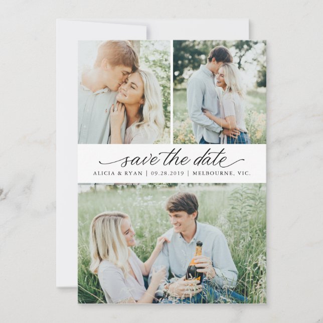 Elegant Modern Script Calligraphy Photo Save The Date (Front)