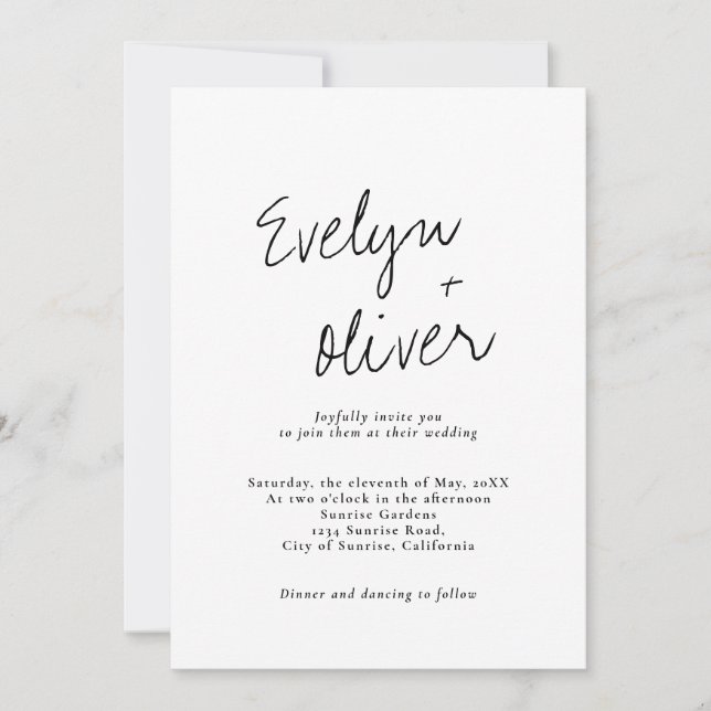 Elegant Modern Script Calligraphy QR Code Wedding Invitation (Front)