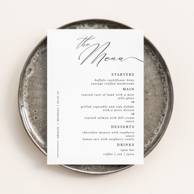Elegant Modern Script Calligraphy Wedding Dinner Menu (Creator Uploaded)