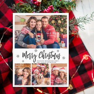 Elegant Modern Script Collage Merry Christmas Postcard