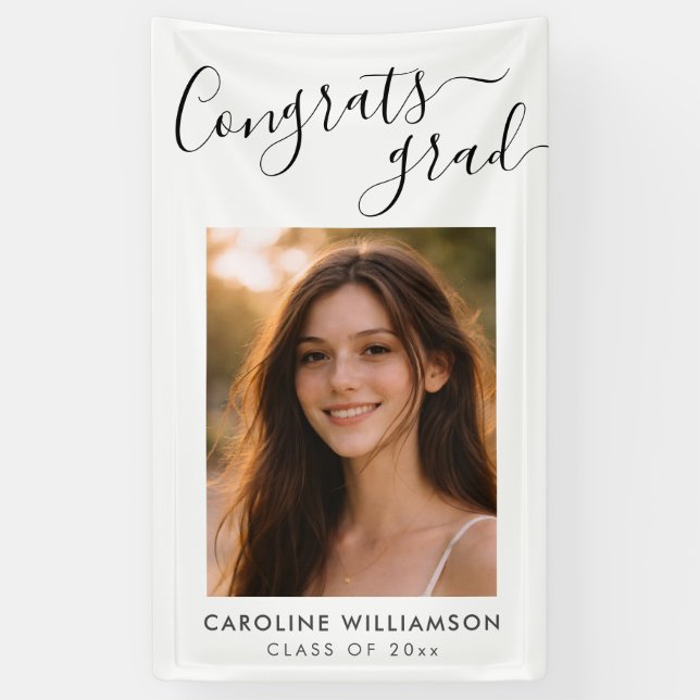 Elegant Modern Script Congrats Graduation Photo Banner (Vertical)