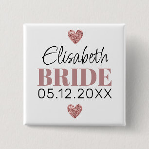   Elegant Modern Script Cute Glitter Hearts Custom 2 Inch Square Button