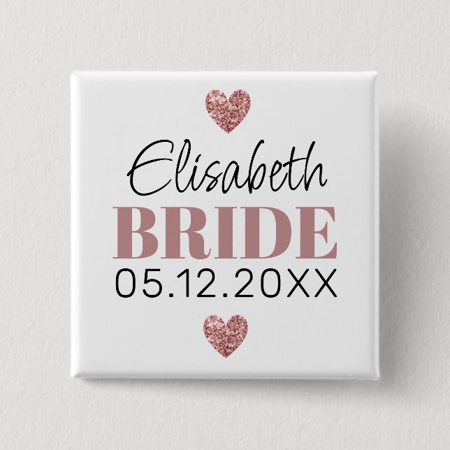   Elegant Modern Script Cute Glitter Hearts Custom 2 Inch Square Button (Front)