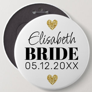   Elegant Modern Script Cute Glitter Hearts Custom 6 Inch Round Button