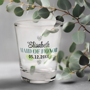 Elegant Modern Script Cute Glitter Hearts Custom Shot Glass