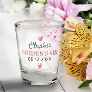   Elegant Modern Script Cute Glitter Hearts Custom Shot Glass