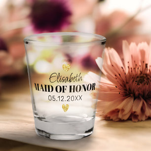   Elegant Modern Script Cute Glitter Hearts Custom Shot Glass