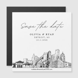 Elegant Modern Script Detroit Save the Date Magnet