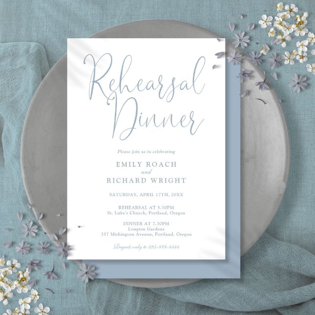 Elegant Modern Script Dusty Blue Rehearsal Dinner Invitation (Elegant Modern Script Dusty Blue Rehearsal Dinner Invitation)