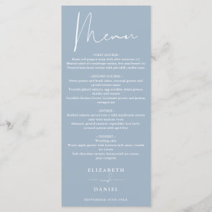 Elegant Modern Script Dusty Blue Wedding Dinner Menu