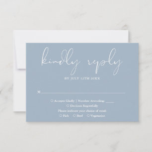 Elegant Modern Script Dusty Blue Wedding RSVP Card
