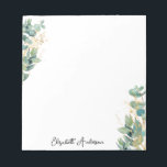 Elegant Modern Script Eucalyptus Greenery Name Notepad<br><div class="desc">Elegant and modern customizable name design with eucalyptus greenery and faux golden elements.</div>