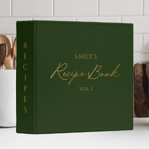 Elegant Modern Script Gold Green Simple Recipe Binder