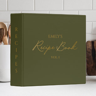 Elegant Modern Script Gold Green Simple Recipe Binder