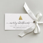 Elegant Modern Script Gold Merry Christmas Tree Gift Tags<br><div class="desc">Modern minimalist family holiday gift tag with elegant script calligraphy reading MERRY CHRISTMAS under a printed golden Christmas Tree. Below is space for your custom message as well as additional space on the back for more detailed greetings.</div>