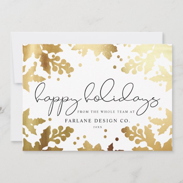 Elegant Modern Script Gold Mistletoe Photo Logo Holiday Card (Front)