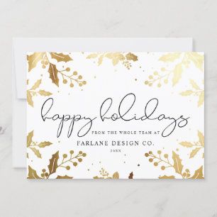 Elegant Modern Script Gold Mistletoe Photo Logo Holiday Card