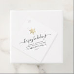 Elegant Modern Script Gold Snowflake Holiday Favour Tags<br><div class="desc">Modern minimalist family holiday gift tag with elegant script calligraphy reading HAPPY HOLIDAYS under a printed golden snowflake. Below is space for your custom message as well as additional space on the back for more detailed greetings.</div>