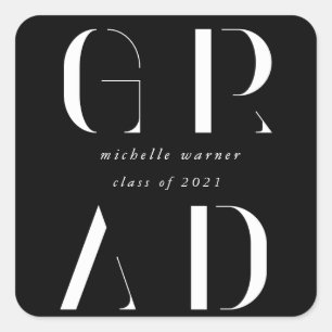 elegant modern script graduation square sticker