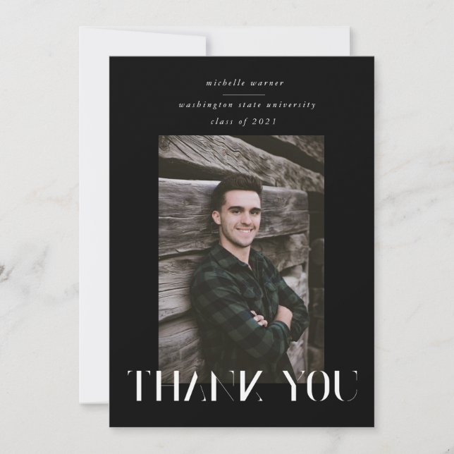 elegant modern script graduation thank you card (Front)