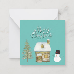 Elegant modern script graphic winter snowman blue  card