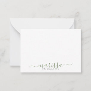 Elegant Modern Script Green Monogram Name Card